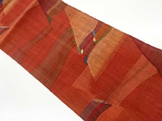 手織り真綿紬幾何学模様織出し名古屋帯